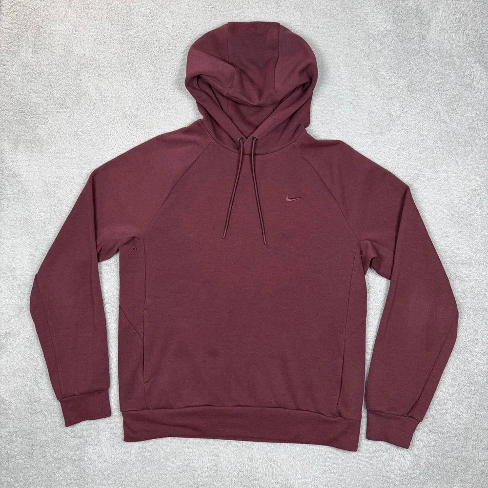 Nike Dri-FIT Mens Small Burgundy Raglan Pullover Hoodie Maroon Swoosh CU6260-638